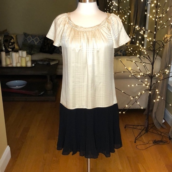 Ali Ro Silk Dress Ivory Black 10 - Picture 1 of 8